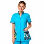 Women’s Turquoise Grooming Tunic with Floral Print Pockets